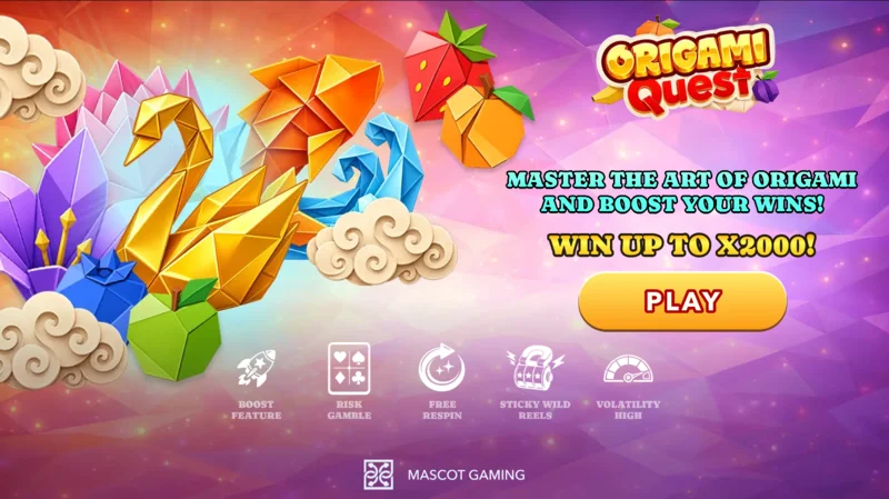 Origami Quest - главен екран со ролни и оригами симболи